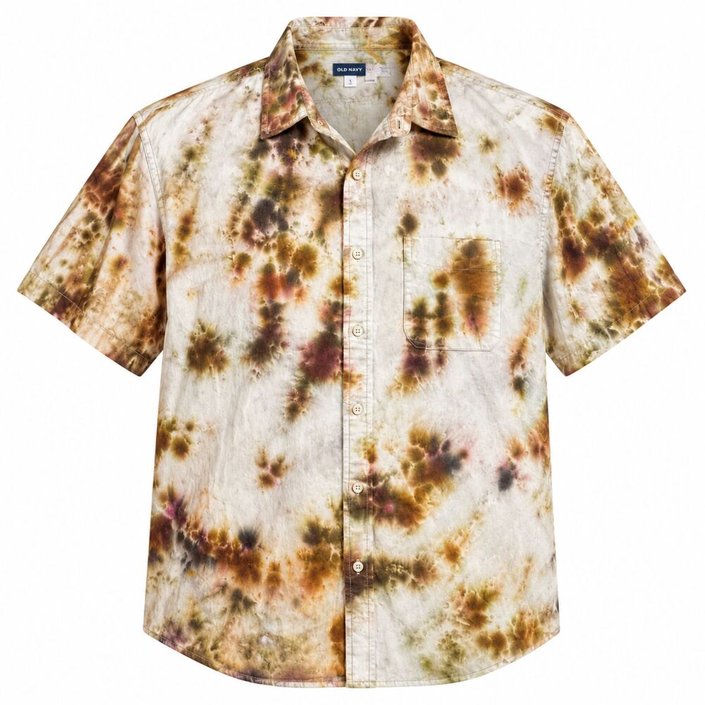 Men’s 3XL Regular Fit Short Sleeve Button Down Shirt Tie Dye Linen Blend Brown